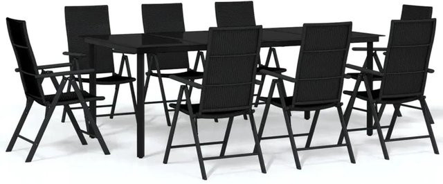 vidaXL 9-teilige Garten-Essgruppe aus pulverbeschichtetem Stahl und gehärtetem Glas in Schwarz - Bild 1