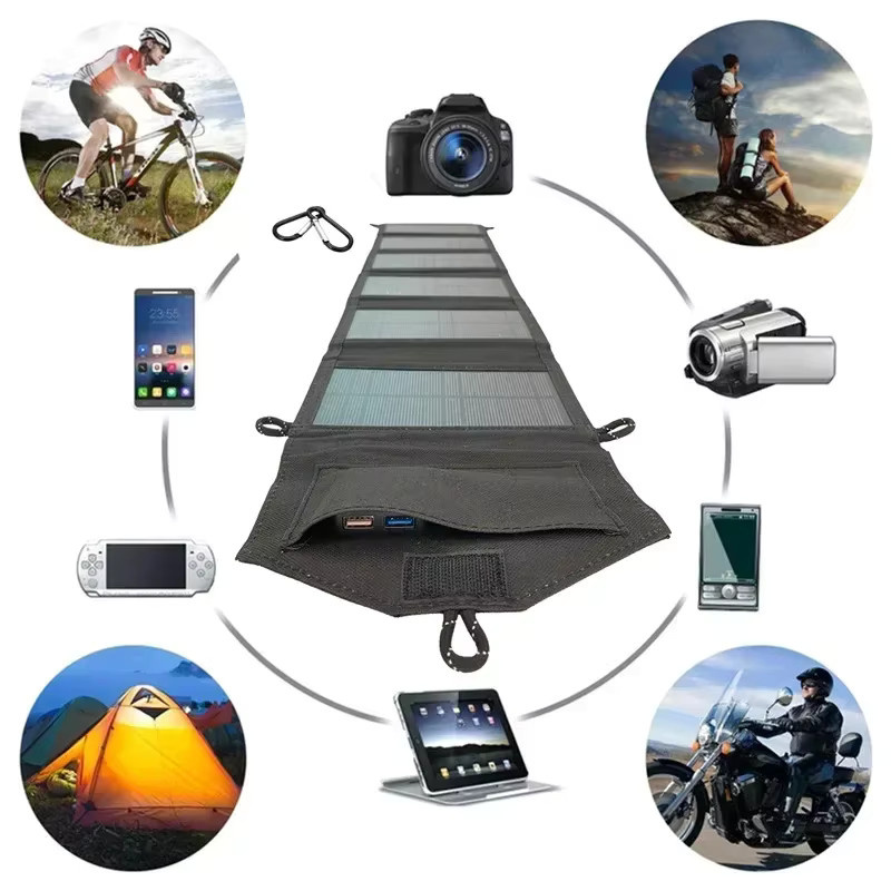 EESBAO Solar-Ladegerät 100 W mit USB-C und QC3.0, faltbares wasserdichtes Panel in Schwarz für Camping und Wandern - Bild 5