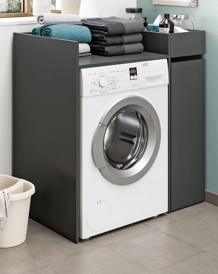 Waschmaschinenumbau Set Flexy in Grau, modern mit Türen und Regalfächern, B/H: 95 x 101 cm - Bild 4