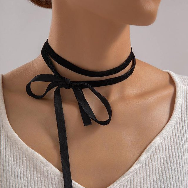 Choker-Halskette weiß, Samt-Schleife, Vintage, Damen - Bild 1