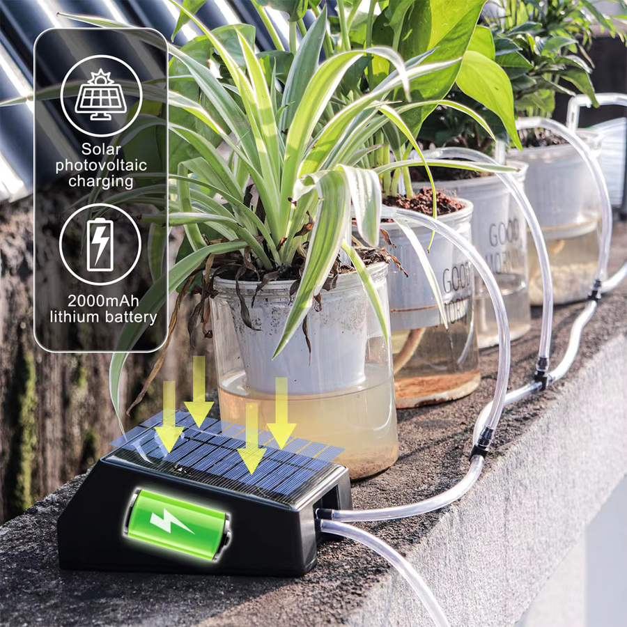 Solar Power Timer Automatisches Mikro-Tropfbewässerungssystem für Garten und Bonsai mit 1/4 Zoll Schlauch in Schwarz - Bild 4