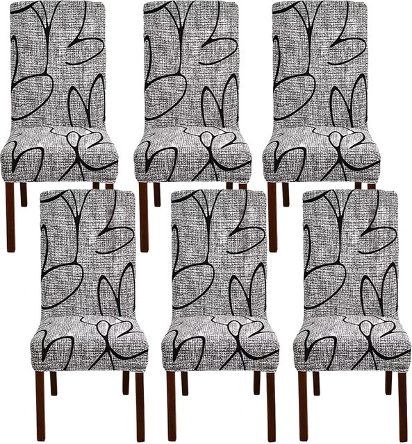 WANERQU Esszimmer Stuhl Schonbezug mit nordischem Grafikdruck, elastisch, Farbe: Grau - Bild 1