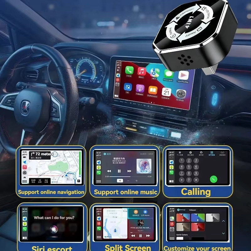 Jumunion Kabelloser 4-in-1 CarPlay und Android Auto Adapter mit AI Box für Apple und Android Spiegelverbindung und Bildschirmprojektion in Schwarz - Bild 5