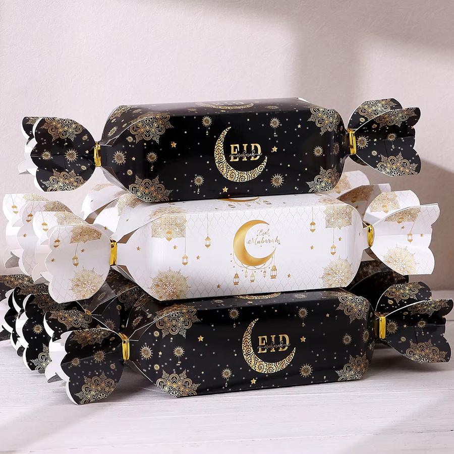 5 luxuriöse Eid-Geschenktüten mit goldenen Hängelaternen-Designs und Bandverschluss in Gold und Weiß für Datteln, Süßigkeiten und kleine Geschenke - Bild 2
