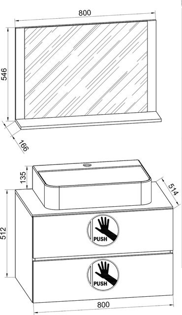 VCM Badmöbel Set Lendas 3-tlg. in Weiss mit Keramik-Waschtisch und Spiegel B/H/T: 61 x 134 x 51,4 cm - Bild 1