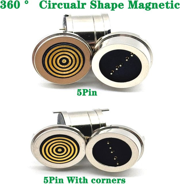LAJQTAO 360 Grad kreisförmiger magnetischer Pogo-Pin-Steckverbinder 5-polig, Männlich-Weiblich-Sonde, DC-Stromladebuchse, Farbe: Silber - Bild 1