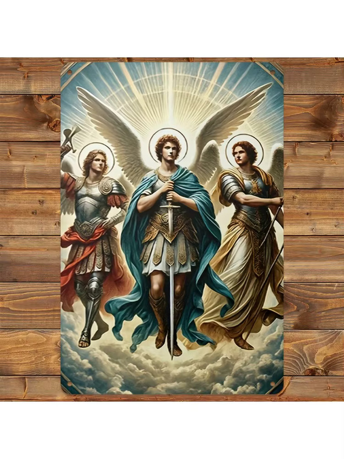 CIFBUY Metallposter Religiöse Wandkunst Erzengel Michael Rafael Gabriel Vintage Blechschild Multicolour B: 30,0 cm, H: 20,0 cm - Bild 6