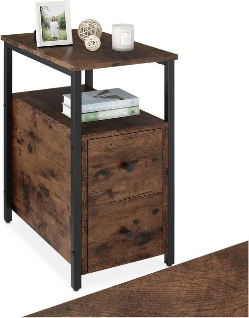 tectake Nachttisch im Industrial Style mit 2 Ablagen und 2 Schubladen, braun, B: 49,5 cm, T: 30 cm, H: 61,5 cm - Bild 1