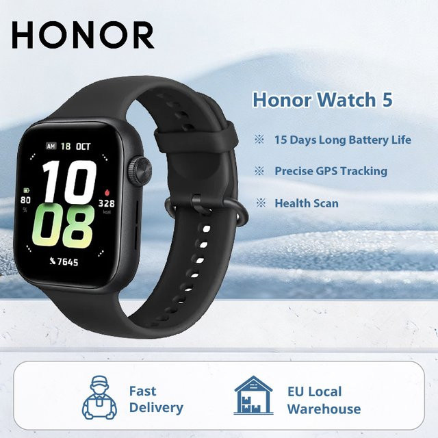 HONOR Watch 5 Smartwatch in Schwarz mit 1,85-Zoll-AMOLED-Display, integriertem GPS und Bluetooth-Telefonie - Bild 1