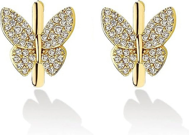 Huitan Gold Creolen, Schmetterling, Gold, Zirkonia, Damen - Bild 1