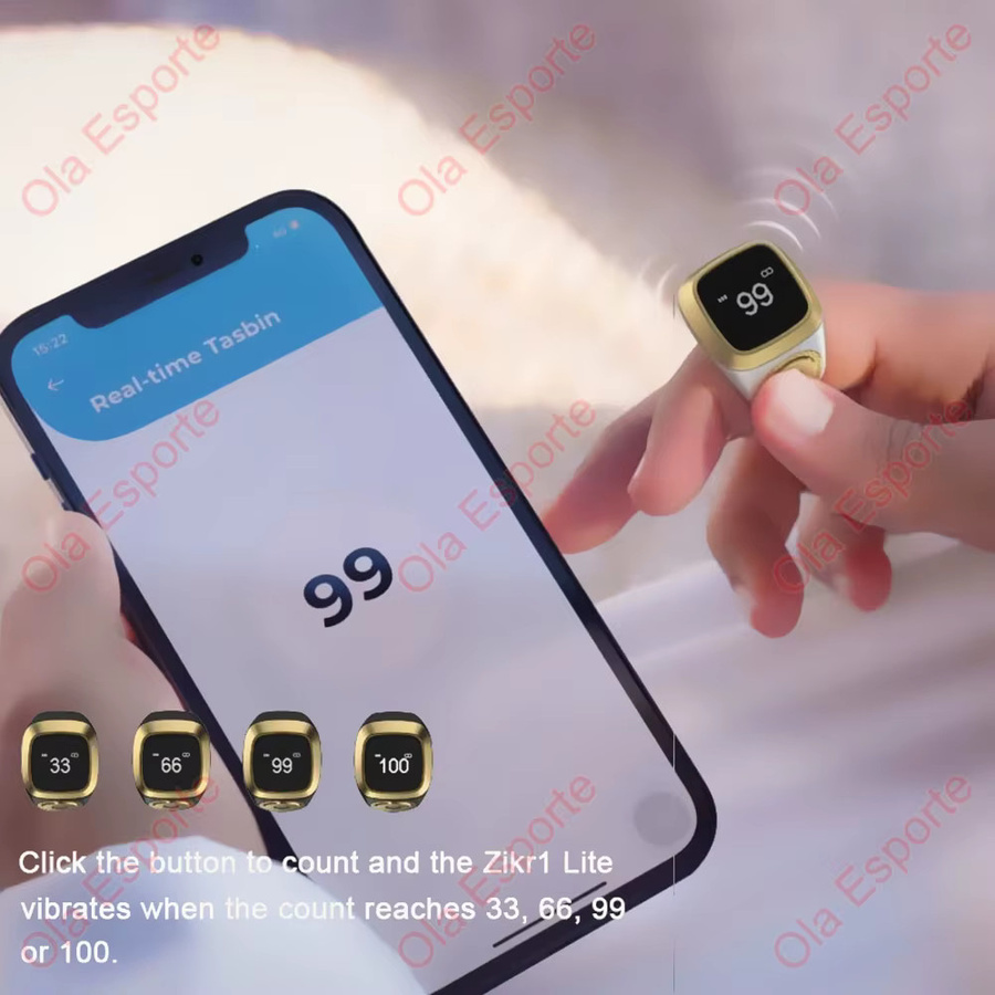 Ola Esporte Qibla Smart Zikr Ring Digitaler Tasbih Zähler mit Vibrationserinnerung für Gebetszeiten in Weiß - Bild 3