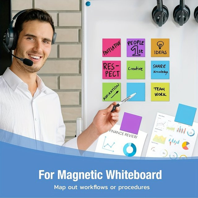 30 wiederverwendbare magnetische Haftnotizen in Multicolor mit Stift, abwischbar für Whiteboard und Kühlschrank, B/B: 7,5 x 7,5 cm - Bild 1