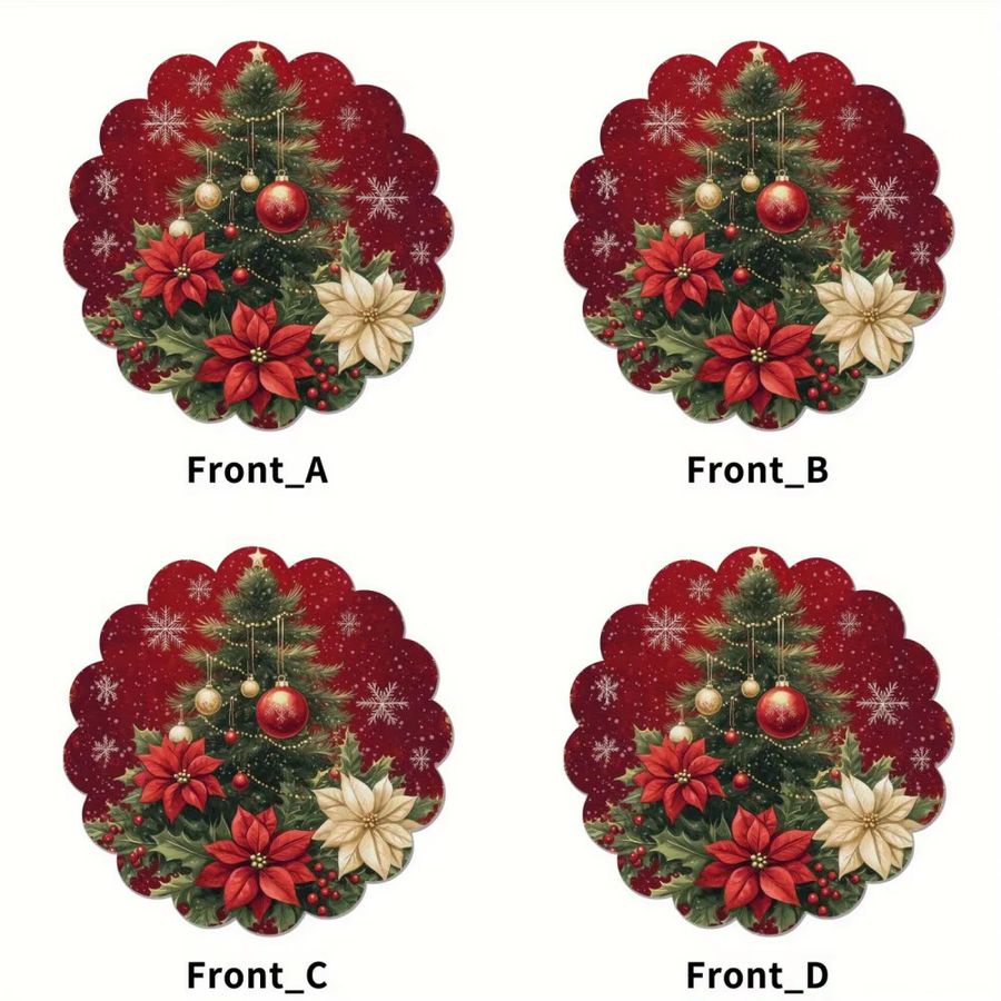 VIKAMA 4-teiliges rundes Weihnachts-Tischset-Set mit Blumenmuster und Weihnachtsbaum-Design, rutschfest und waschbar - Bild 3