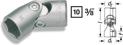 Hazet 6-Kant-Gelenk-Steckschlüssel-Einsatz 880G-10 mit 10 mm Sechskant und 3/8 Zoll Vierkantaufnahme, Silber - Bild 1