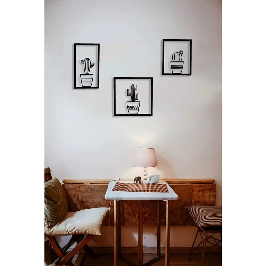 3er-Set Metall-Kaktus-Wandkunst von CIFBUY in Schwarz und Silber für moderne Wanddekoration mit floralem Design - Bild 3