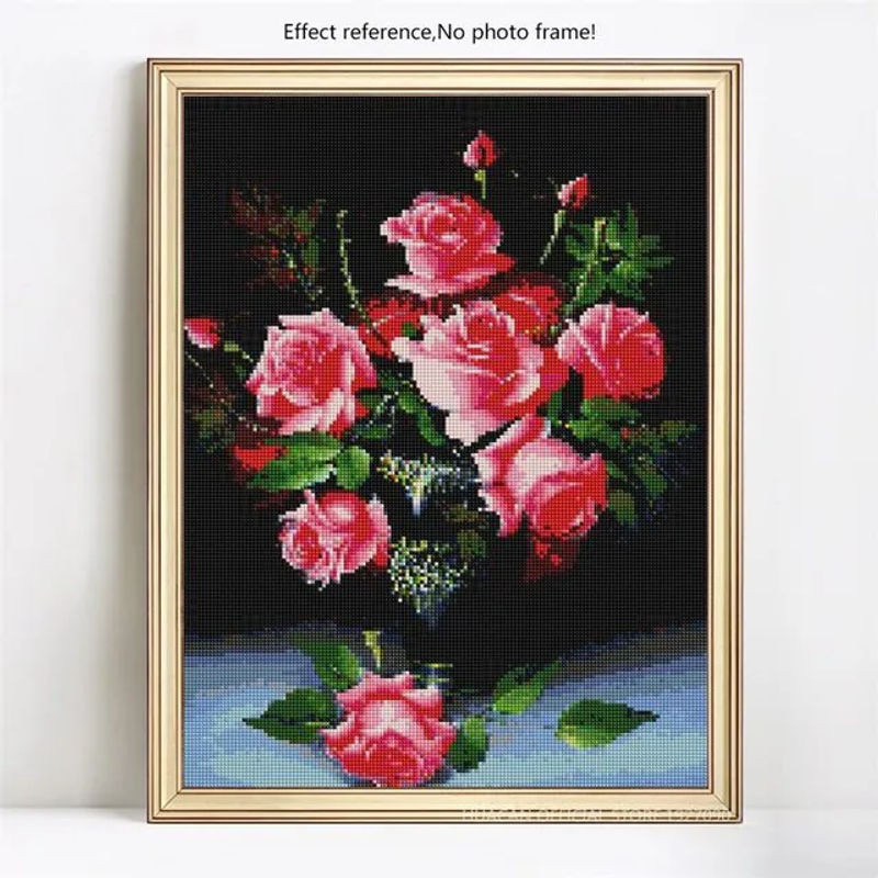 FIYO 5D Diamant-Stickerei Set Rose DIY Diamantgemälde mit runden Steinen, Farbe: Rosa/Mehrfarbig, B x H: 20 x 30 cm - Bild 1