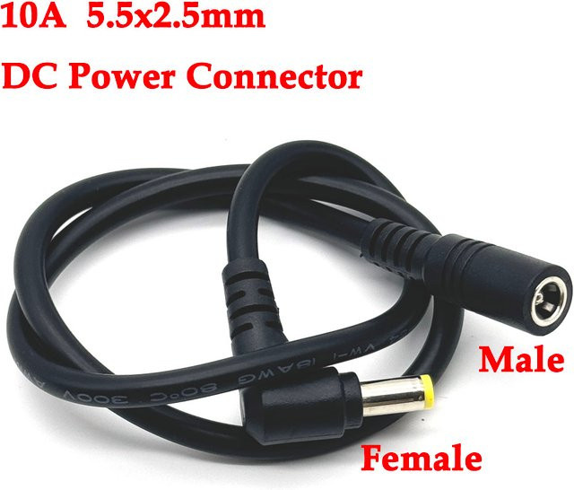 LAJQTAO DC-Stromkabel mit Stecker und Buchse, 18AWG, 5,5 x 2,5 mm, Schwarz, 10A Hochstrom-Netzstecker Anschluss für Ladegeräte - Bild 1