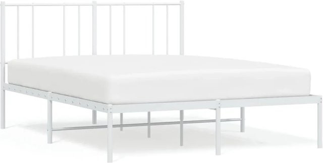 vidaXL Bettgestell aus Metall mit Kopfteil in Weiß, klassisch pulverbeschichtet, B/T/H: 120 x 200 cm - Bild 1