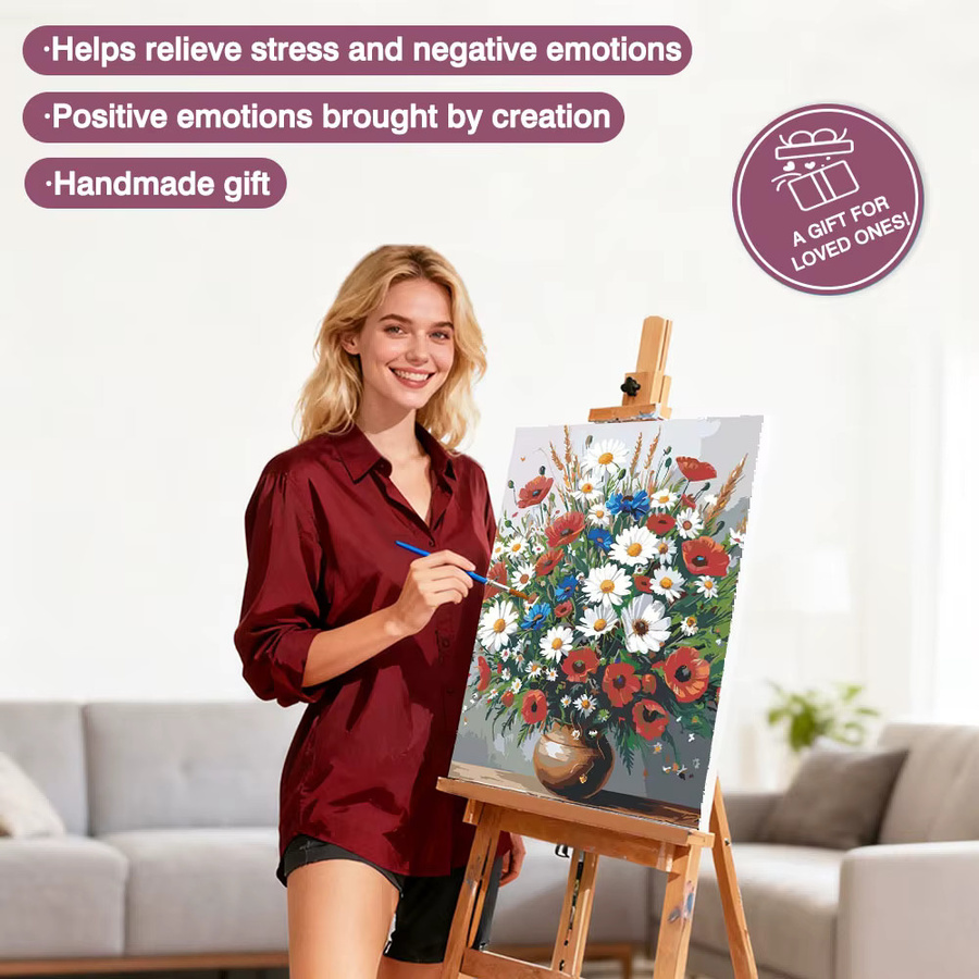 Huacan Blumenmalerei nach Zahlen, DIY-Set, Ölbild, Leinwand, ab 14 Jahren - Bild 2