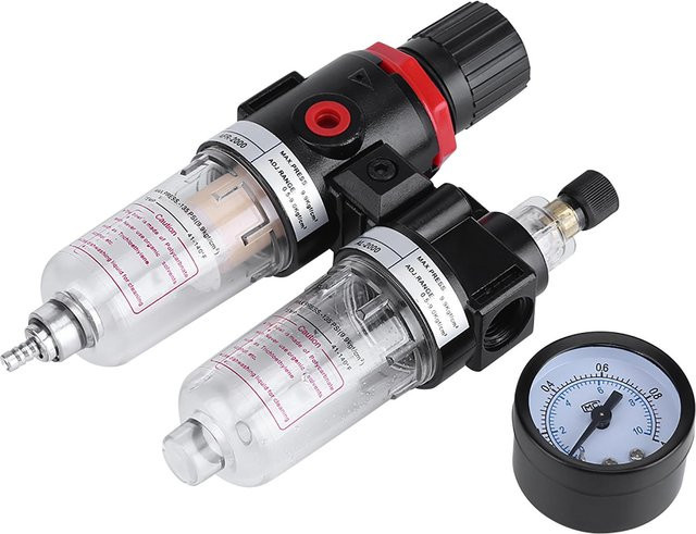 KONNWEI Luftfilterregler mit Öler und Wasserabscheider für Kompressoren, 1/4 Zoll, Schwarz/Transparent - Bild 1