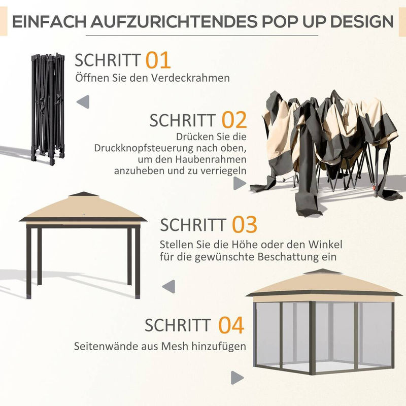 Outsunny Pavillon Beige mit Seitenteilen und Doppeldach B/H/L: 330 x 288 x 330 cm - Bild 5