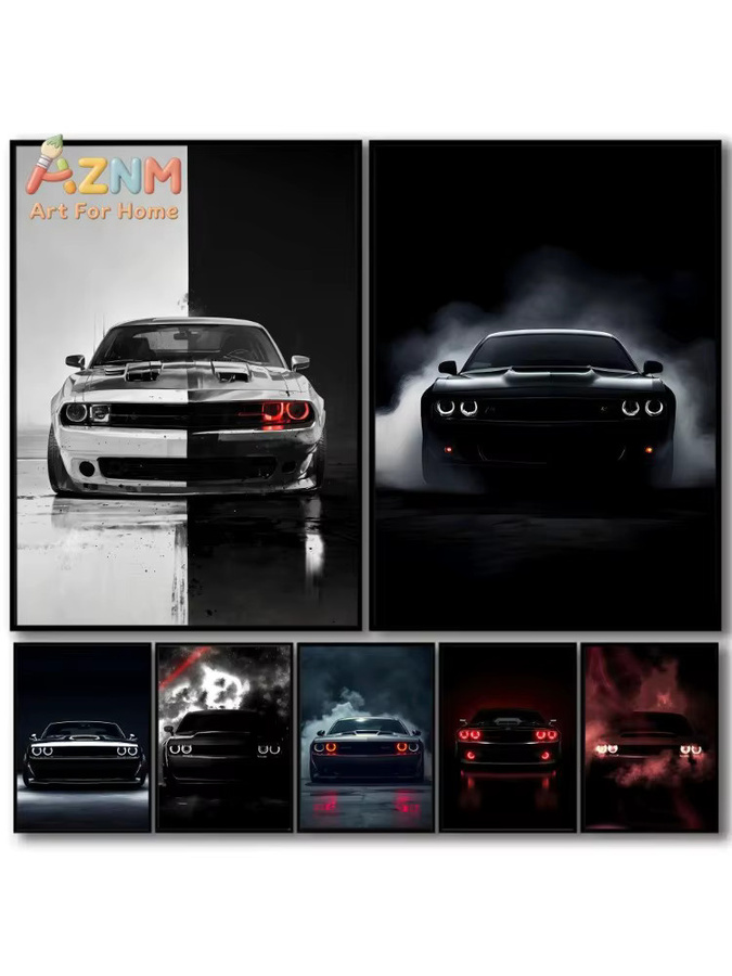 Dream D-Dodge Supercar Wandkunst Rastar Modernes Leinwandposter mit Kalligraphie in Multicolour - Bild 4