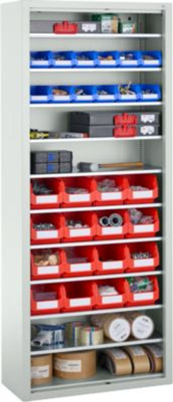 SSI Schäfer Magazinregal C+P Serie 13 mit 28 Sichtlagerkästen PROFI LF 211/221, 10 Fachböden, abschließbar, Stahl, lichtgrau, B: 70 cm, T: 30 cm, H: 169 cm - Bild 2