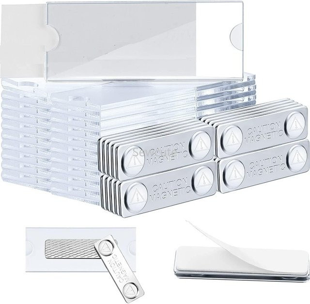 4-teiliges magnetisches Namensschilder-Set aus transparentem Acryl mit markierbaren Papiereinsätzen für Schule und Büro - Bild 1