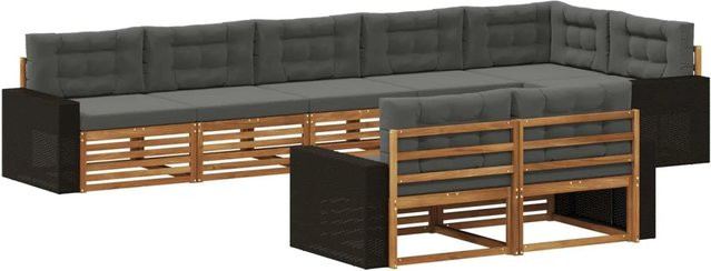 vidaXL Outdoor-Sofagarnitur aus Akazienholz in U-Form mit Kissen, Farbe: Natur und Anthrazit - Bild 1