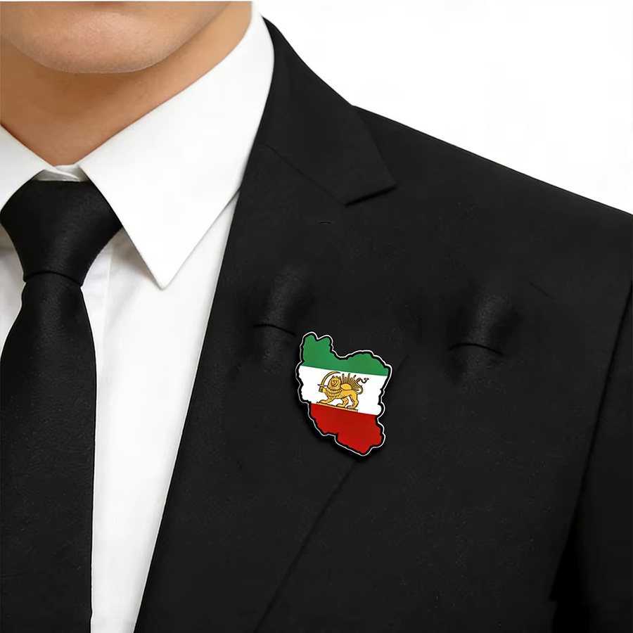 Brosche Iran Karte Flagge Löwe Sonne und Krone, Edelstahl, Unisex - Bild 3