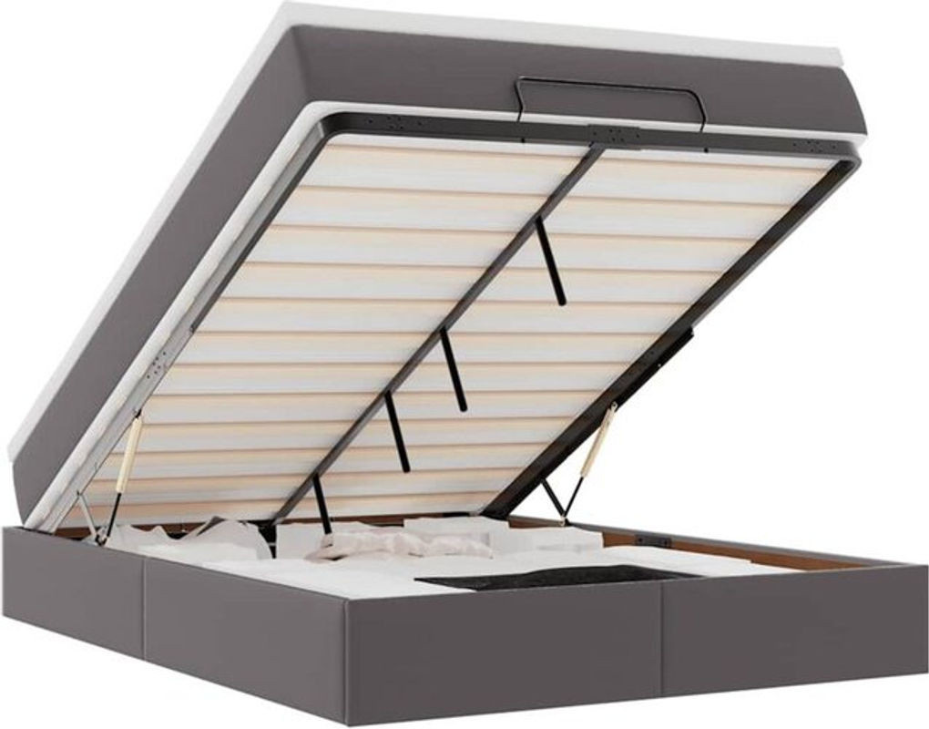 vidaxl Ottoman Polsterbett mit Matratze aus Kunstleder in Grau, B/T/H: 190 x 140 x 23,5 cm - Bild 1