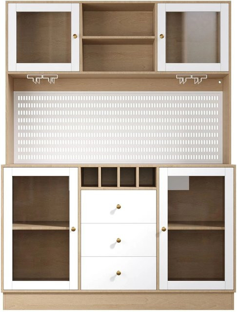 Merax Hochschrank in Weiß mit Smart LED, Weinregal und Glastüren für deine Küche, H x B x T: 185,7 x 40 x 40 cm - Bild 1