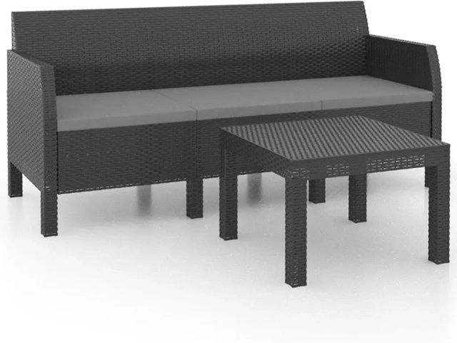 vidaXL 2-tlg Garten-Lounge-Set aus Polyrattan in Anthrazit mit Kissen und Couchtisch - Bild 1