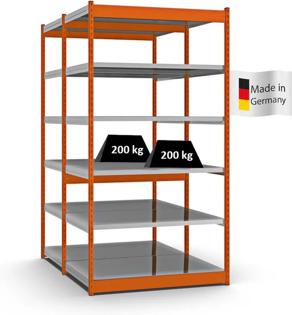 PROREGAL Fachbodenregal Stecksystem mit Vierkant-Profil, doppelseitige Bauart, 2x6 Ebenen, Farbe Orange, H x B x T: 250 x 132,5 x 80 cm - Bild 1