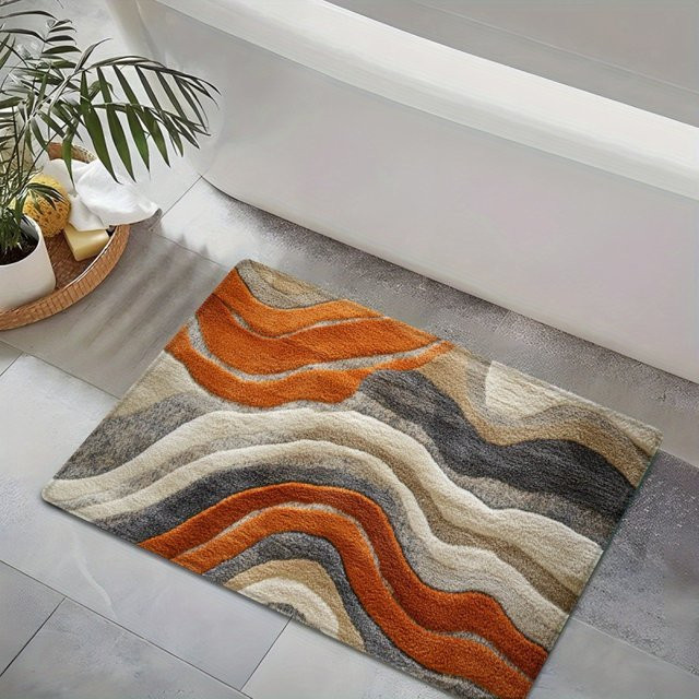 VIKAMA Teppich in Orange-Grau mit gewellter Struktur, weich, rutschfest und maschinenwaschbar für Wohnzimmer, Schlafzimmer, Flur oder Badezimmer - Bild 1