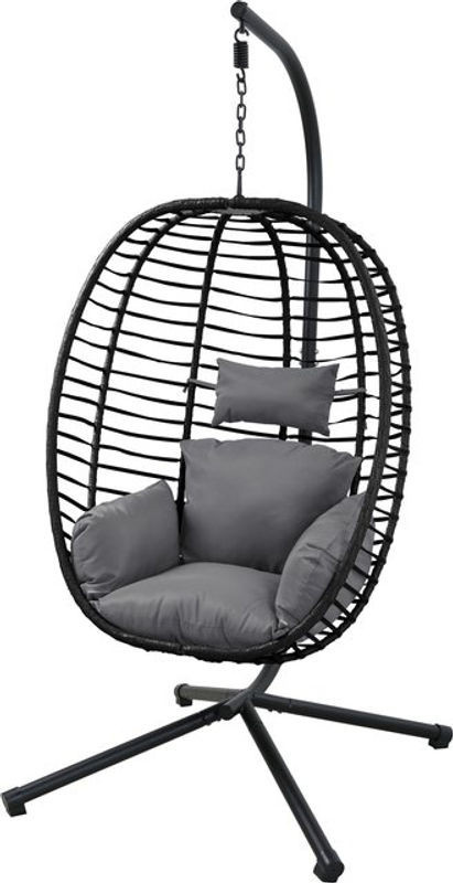Svita Belly Hängesessel mit klappbarem Gestell aus Polyrattan und Metall in Schwarz - Bild 1