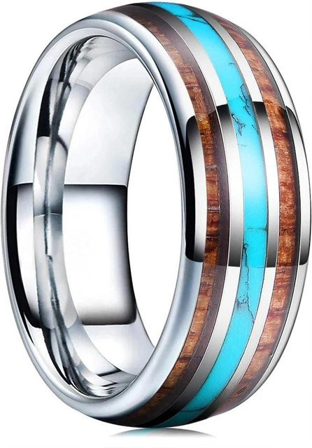 Edelstahlring, Blauer Türkis Inlay, Schwarz, Herren, Vintage - Bild 1