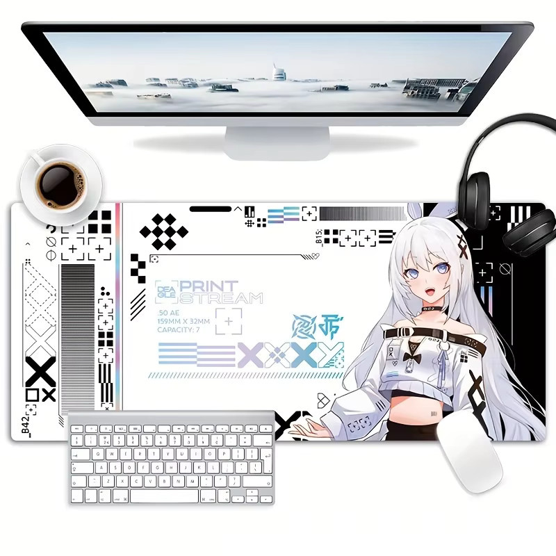 Potdemiel XXL Gaming-Mauspad Schreibtischunterlage Schwarz-Weiß B/T: 90 x 45 cm - Bild 2