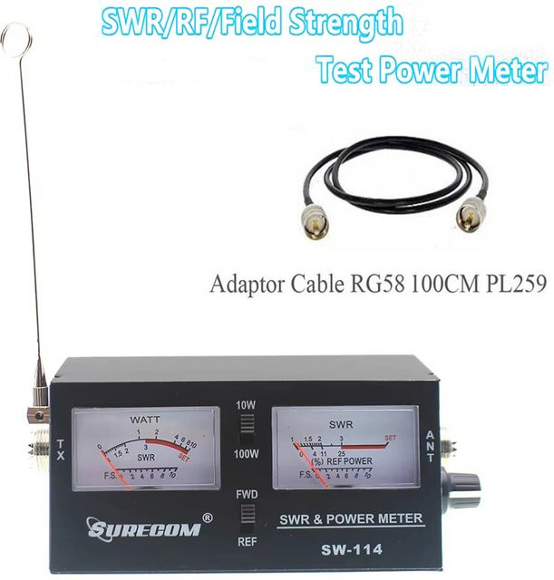 Surecom SW-114 100W SWR/RF/Feldstärkemessgerät in Schwarz mit Antenne und Kabel für Relativleistung (3-Funktionen, Analog) - Bild 1