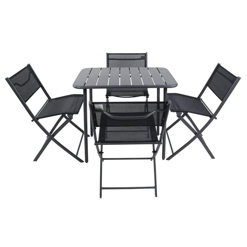 VCM 5-teilige Gartensitzgruppe Sumila in Schwarz aus Metall und Textilene für Balkon, Garten und Terrasse, bestehend aus einem Tisch und 4 Klappstühlen, Tisch B: 80 cm, T: 55 cm, H: 79 cm - Bild 3
