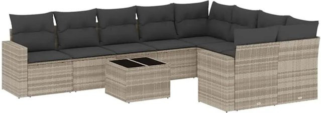 vidaXL 10-tlg Garten-Sofagarnitur aus Poly-Rattan in Hellgrau mit L-Form und Kissen - Bild 1