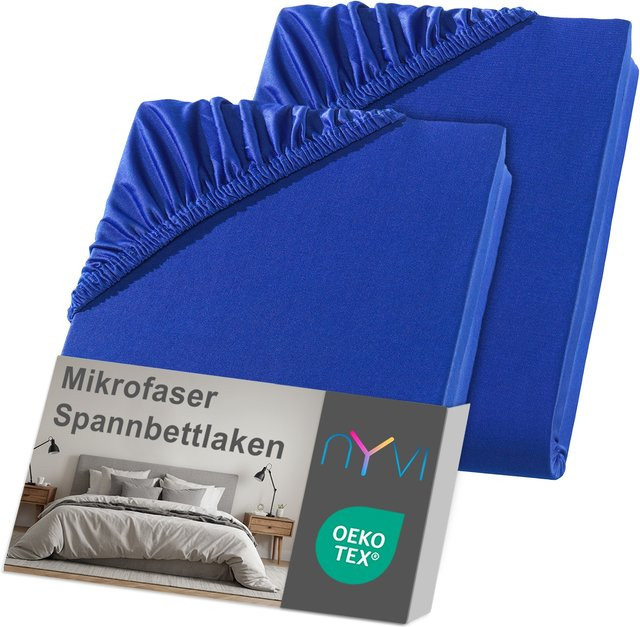 NYVI DreamScience Spannbettlaken aus Mikrofaser, 2er Pack, Farbe: Royalblau, B/T: 180 x 200 cm, Höhe: 40 cm - Bild 1