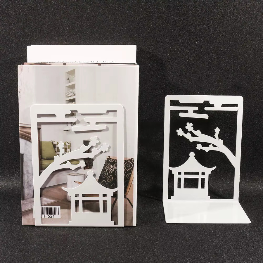 2-teiliges Set farbige Buchstützen im chinesischen Pavillon-Stil aus Metall für Zuhause und Büro - Bild 2