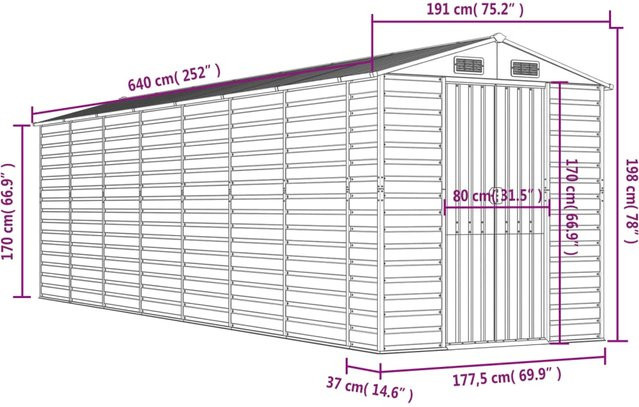 vidaXL Gerätehaus aus verzinktem Stahl in Hellgrau B/T/H: 640 x 191 x 198 cm - Bild 2