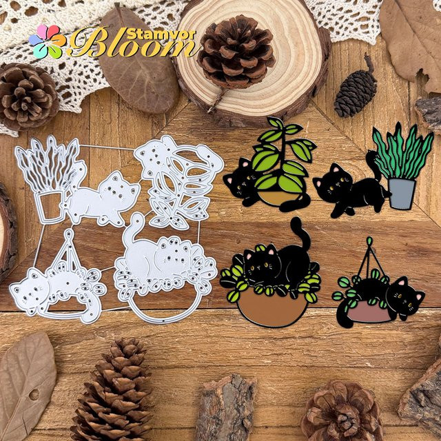Dekorative Metall-Stanzformen mit Topfpflanzen für Scrapbooking und Prägung in Silber - Bild 1