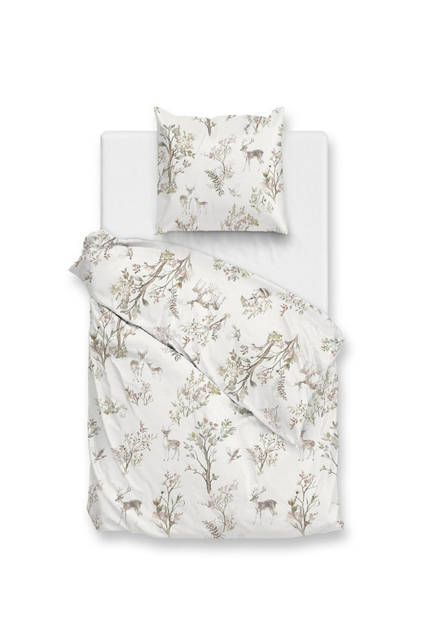 Zo! Home Flanell Bettwäsche Set mit Hirsch und Naturmotiv in Off-White, B/H: 155 x 220 cm und 80 x 80 cm - Bild 1
