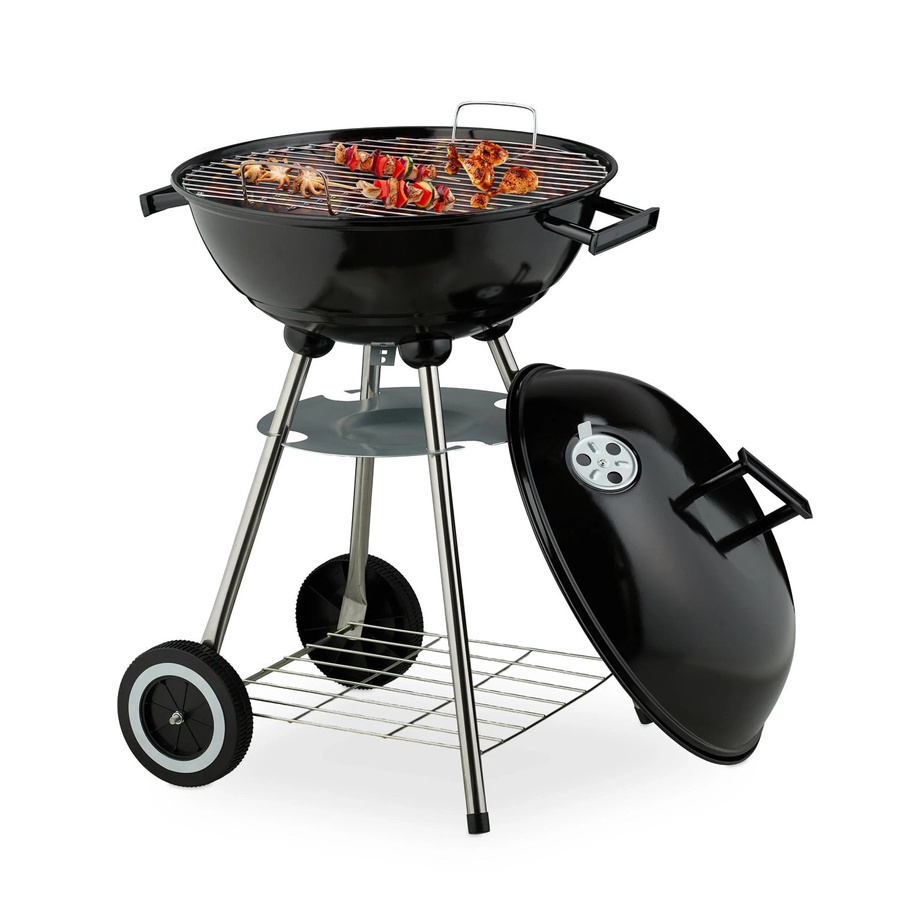 Relaxdays Kugelgrill aus Edelstahl und Stahl in Schwarz mit Deckel und Rollen, B/T/H: 77 x 44 x 51 cm - Bild 2