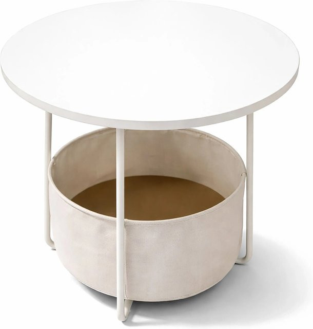 Relaxdays Beistelltisch aus Metall und MDF mit Korb in Naturbeige und Cremeweiß, B/T/H: 50 x 45 x 20 cm - Bild 1