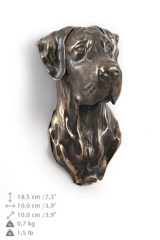 Deutsche Dogge II Hundestatue Art-Dog als hängende Büste aus Kunstharz und Metall in Braun - Bild 2