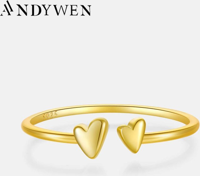 Andywen Ring, 925 Silber, Gold, Herz, Damen - Bild 1